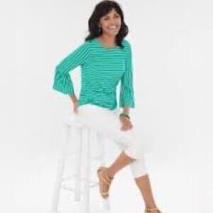 Chico's Teal and White Striped Top